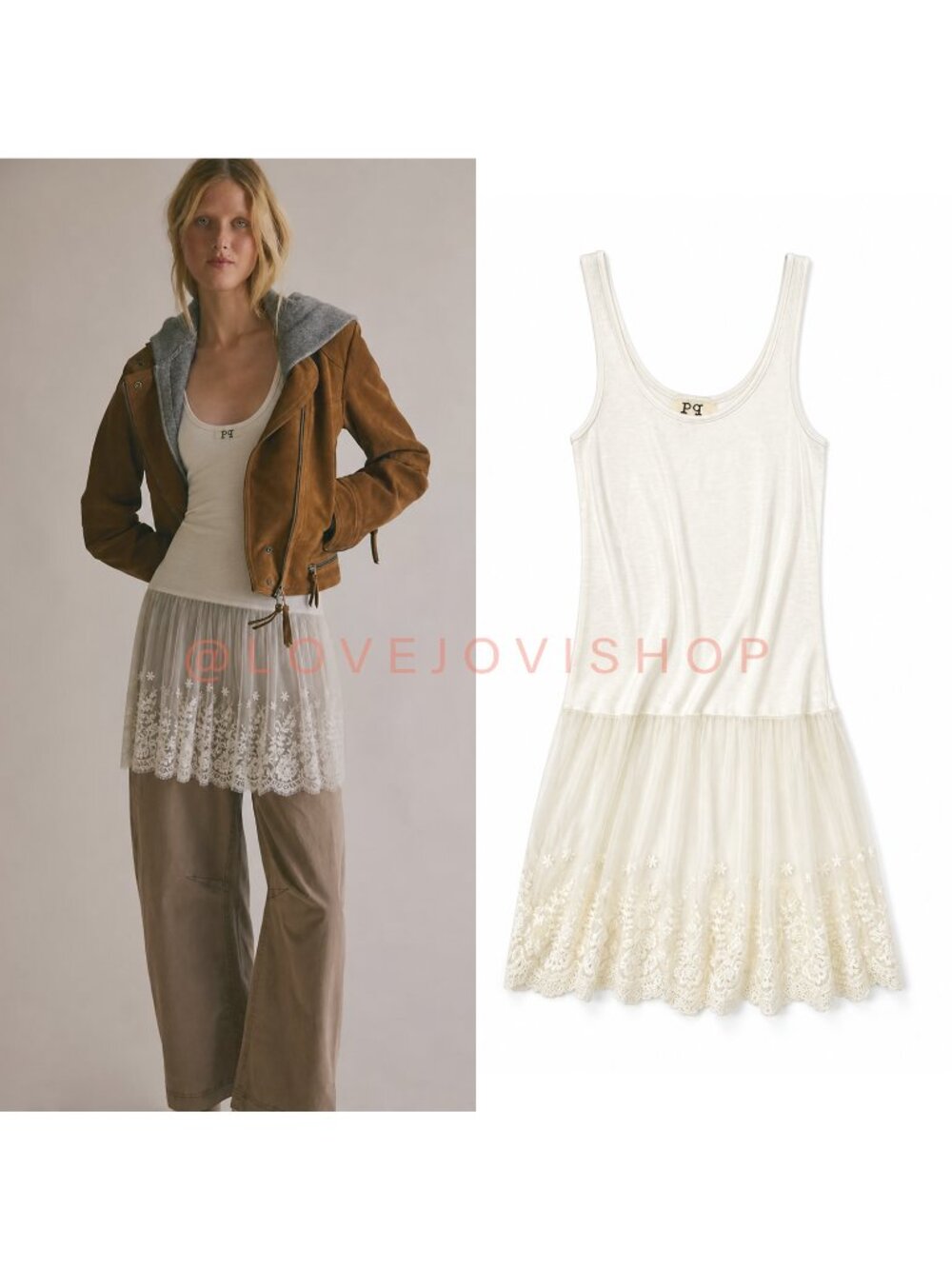 Bohemian | Lace Slip Dress | Cream Layering Tank | PPLA | PP Los Angeles | S